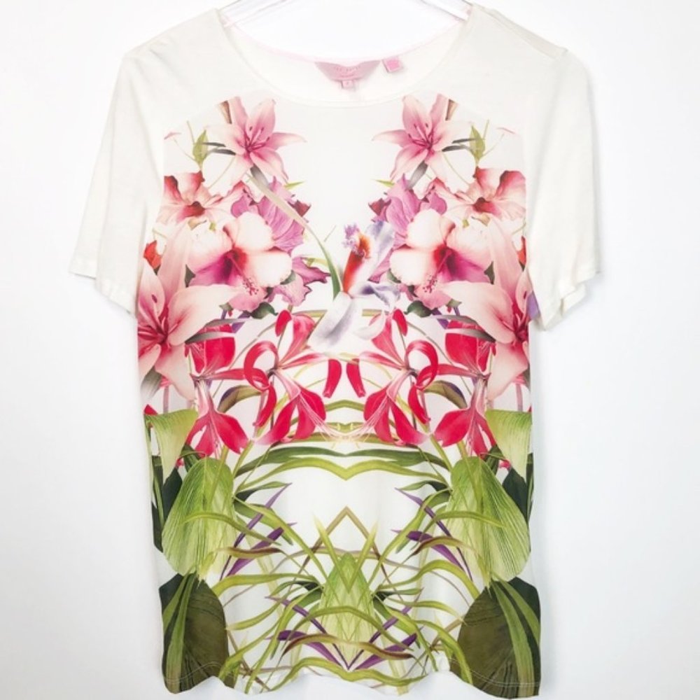 White Renella Mirrored Floral Tee Short Sleeve